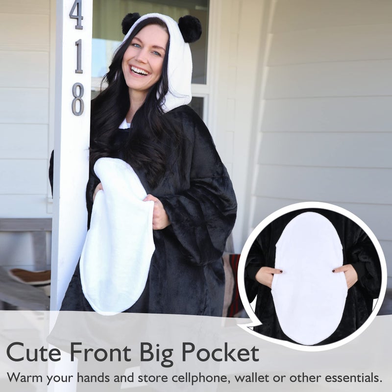 Catalonia Panda Blanket Hoodie Sweatshirt, Oversized Wearable Sherpa Lounging Pullover for Adults Men Women Teenagers Kids Gift - Image 4